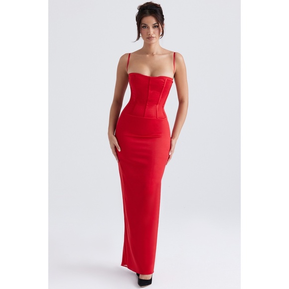 NEW House of CB Shani Satin Maxi Dress Red Medium